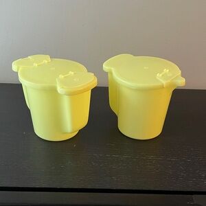 Yellow TUPPERWARE vintage creamer and sugar dispenser with lids, retro 1970s
